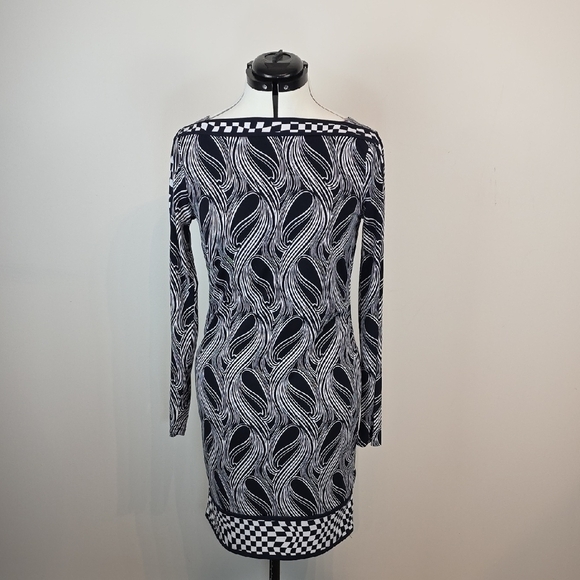 Michael Michael Kors Navy and White Abstract Print Long Sleeve Dress Small - Picture 2 of 8